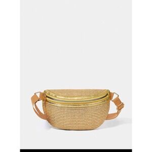 Straw‎ Fanny Pack Belt Bag Womens Golden Accent Woven Adjustable Festival
